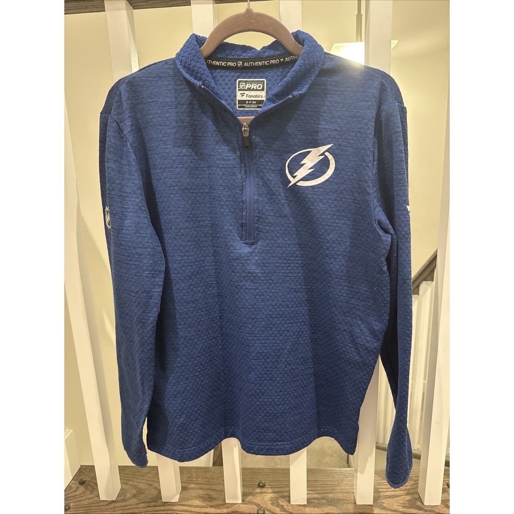 NHL Tampa Bay Lightning Mens Top 1/4 Zip Long Sleeve Activewear Blue Size S Text